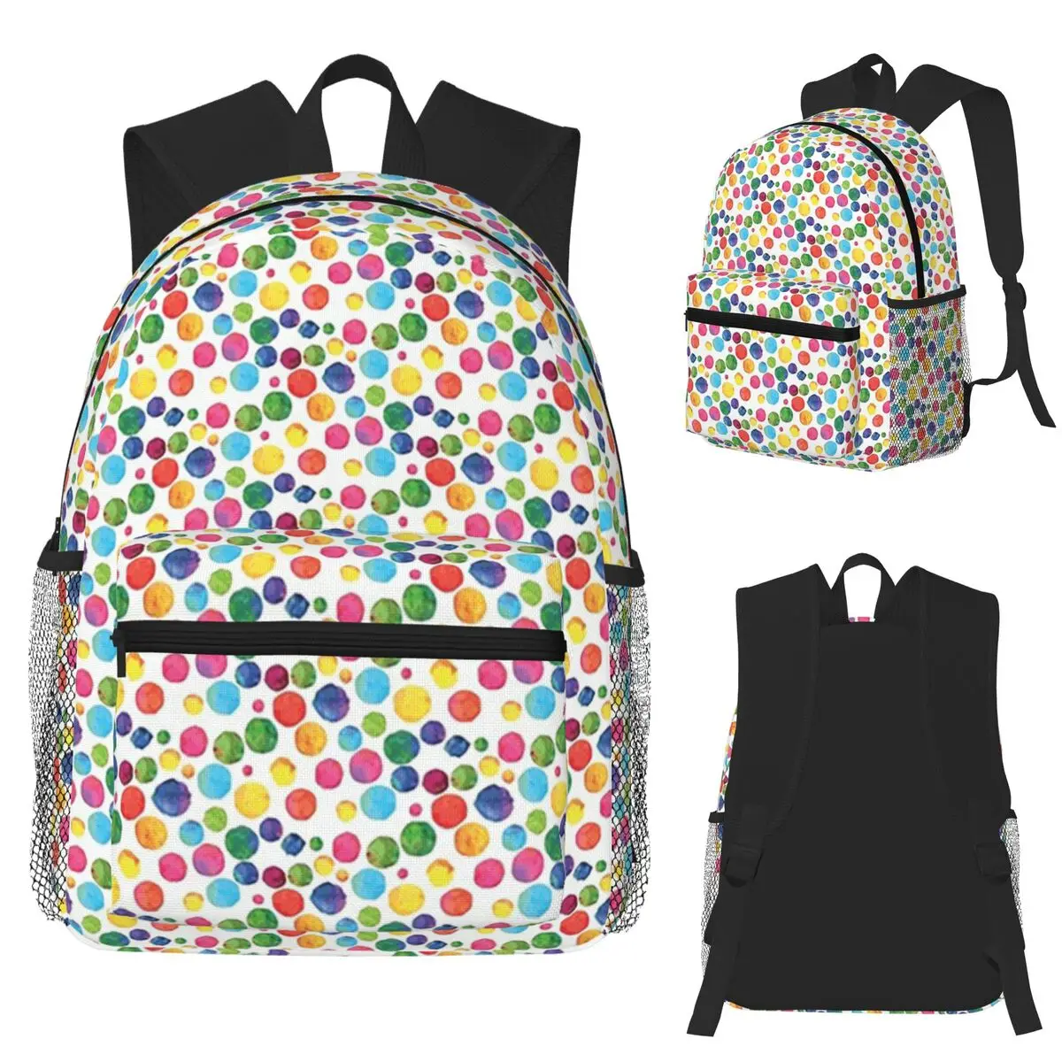

Rainbow Watercolor Dots Colorful Hand-Painted Circle Pattern Backpack School Bag Daypack for Boys Girls Bookbag Shoulder Bags