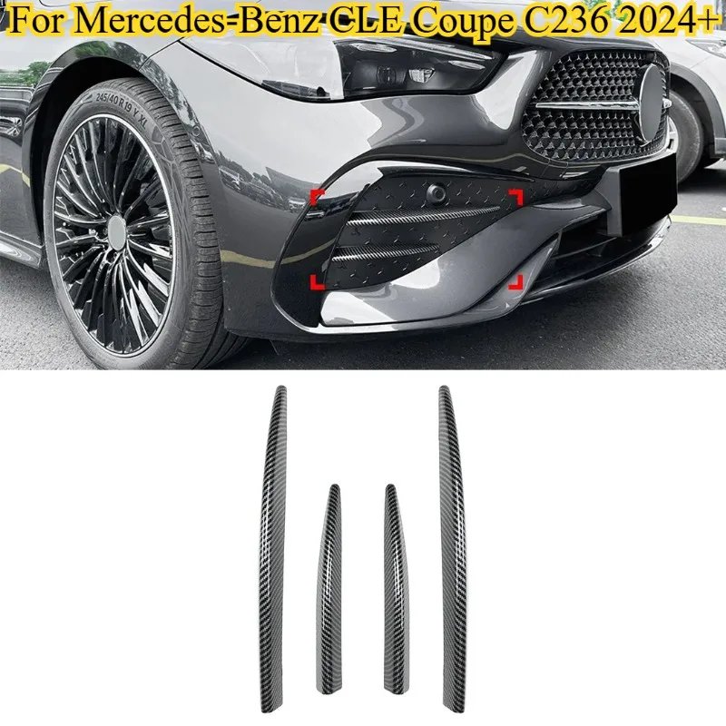 

4PCS Glossy Black/carbon Fiber for Mercedes-Benz CLE Coupe C236 2024+ Car Front Fog Lamp Lights Strips Trim Cover Sticker