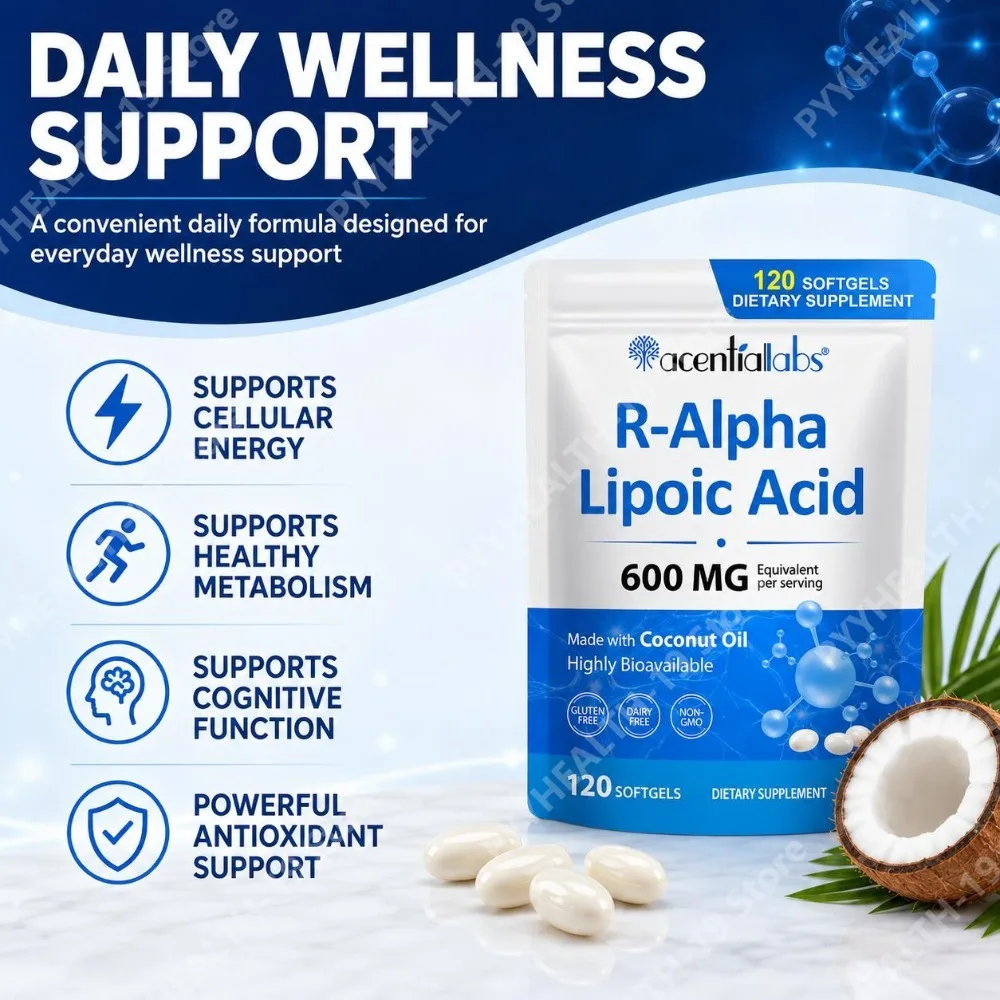R-Alpha Lipoic Acid 600mg – Highly Bioavailable Softgels with Coconut Oil for Cellular Energy Healthy Metabolism – 120 Softgels
