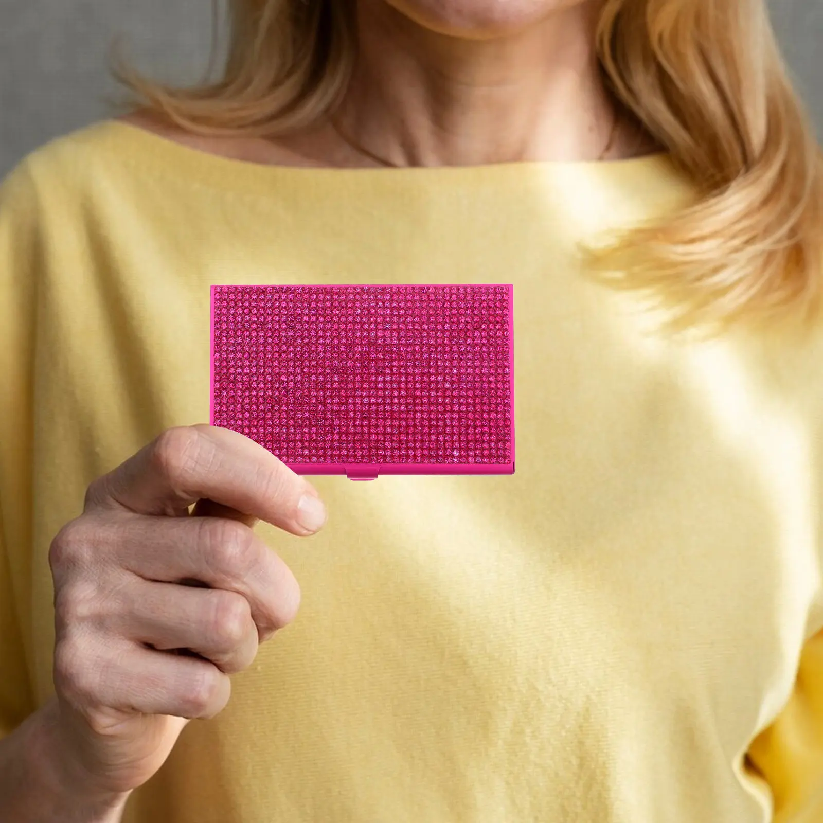 

Metal Business Card Holder Aluminum Alloy Bling Rhinestone Glitter Card Holder Compact Design Business Gifts Women Men