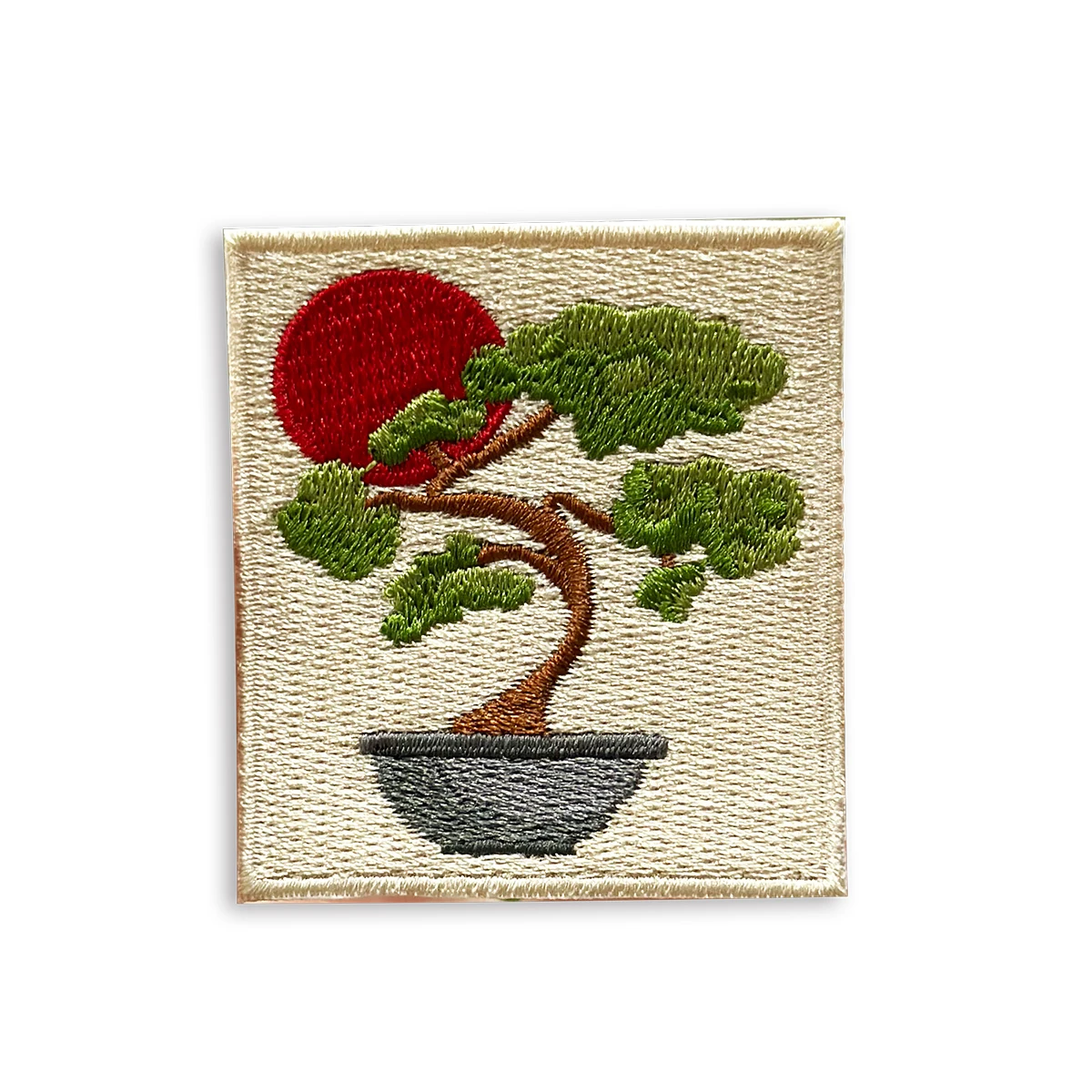 Square Artwork Guest-Greeting Pine Cover Sunrise Embroidered Patches Japanese Wabi-sabi Beautiful Scenic Applique Iron On Patch