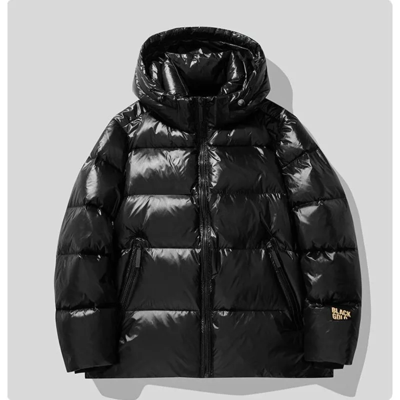 New Winter Men Hooded Black Shiny Puff Jackets Duck Down Coats Warm Casual Down Jackets Male Outdoor Windproof Parkas Size 3XL