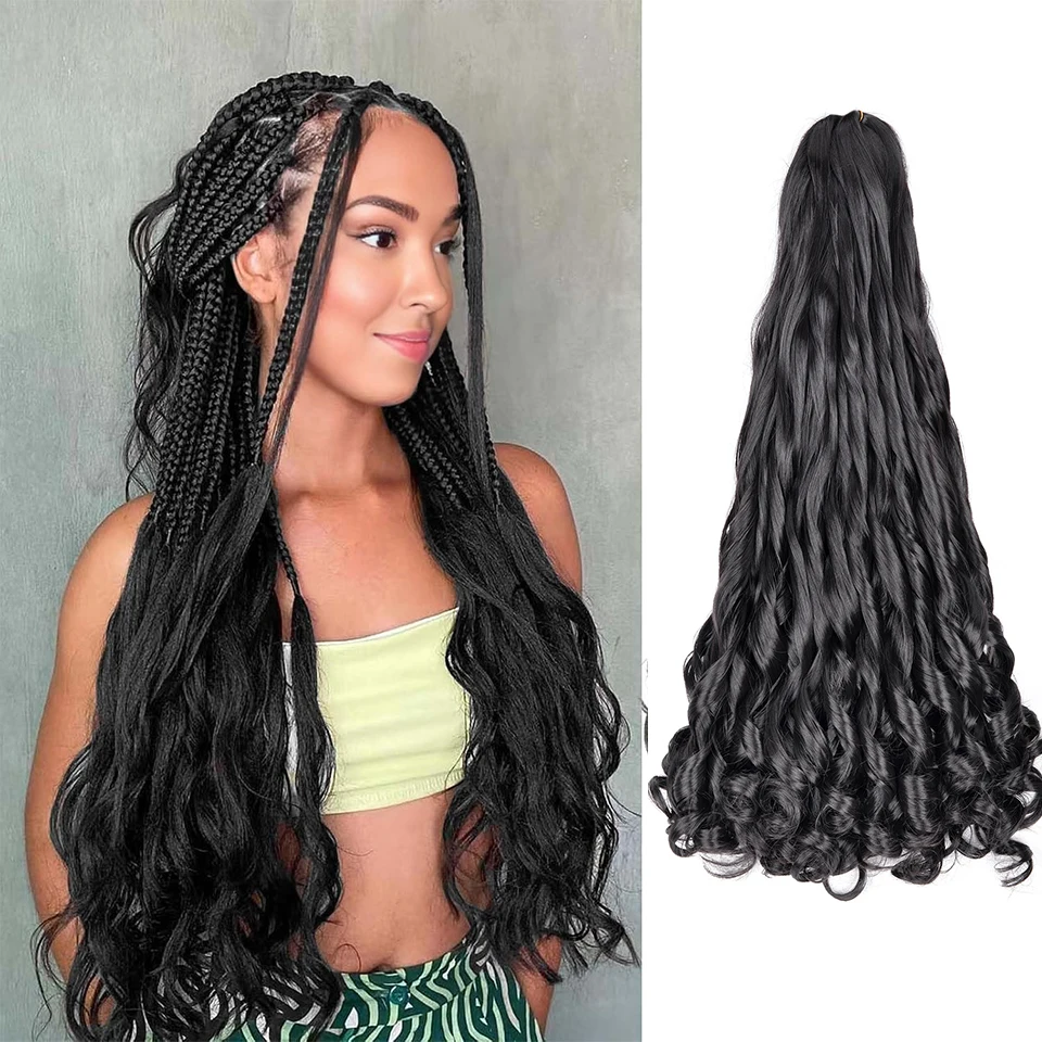 Extensiones de cabello trenzado de rizos franceses, cabello sintético de 24 pulgadas, onda suelta, rizo en espiral, cabello de ganchillo trenzado hinchable