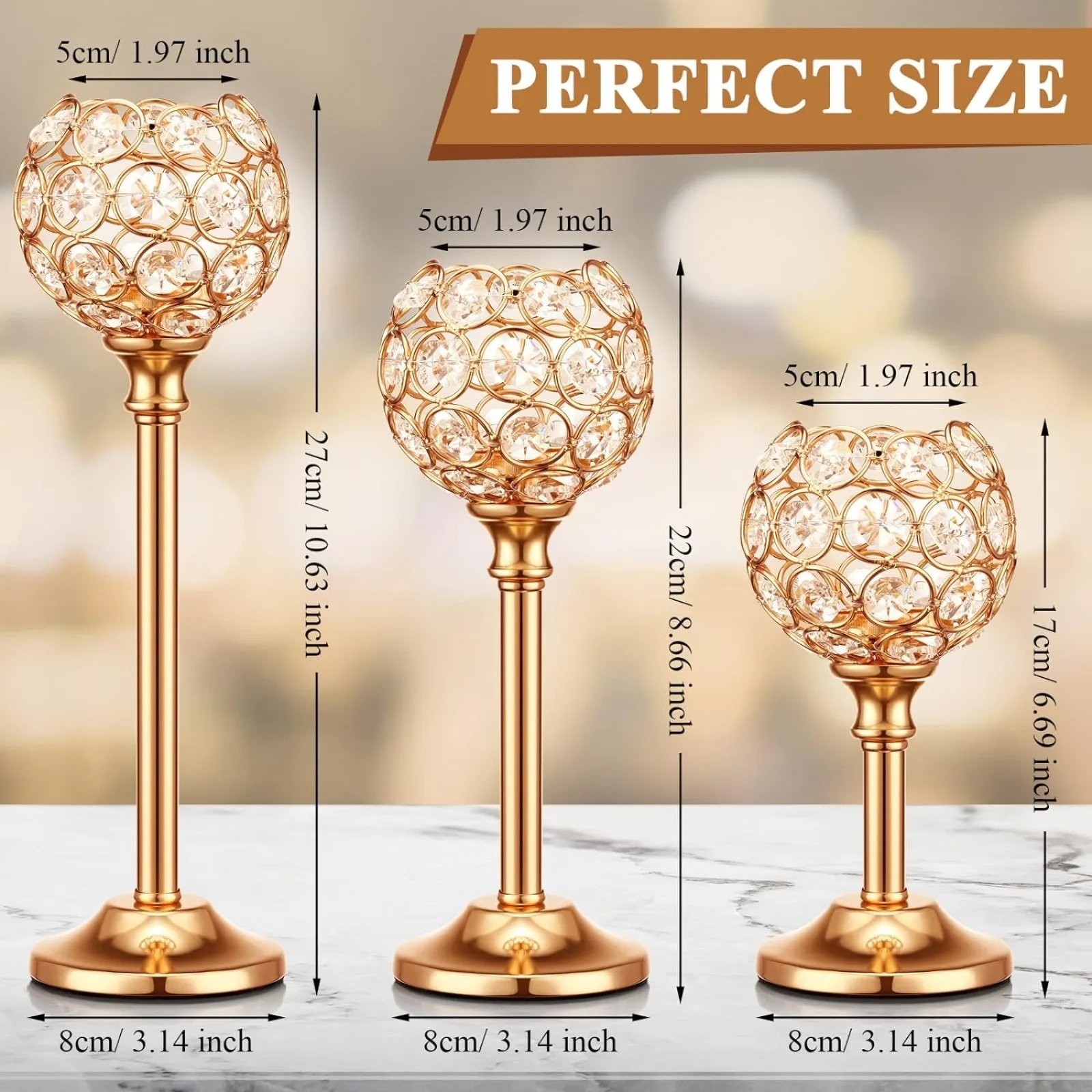 US 12 Pack Crystal Candle Holders Gold or Silver Candle Holders Bulk Decorative Tealight Candle Holder for Wedding, Part