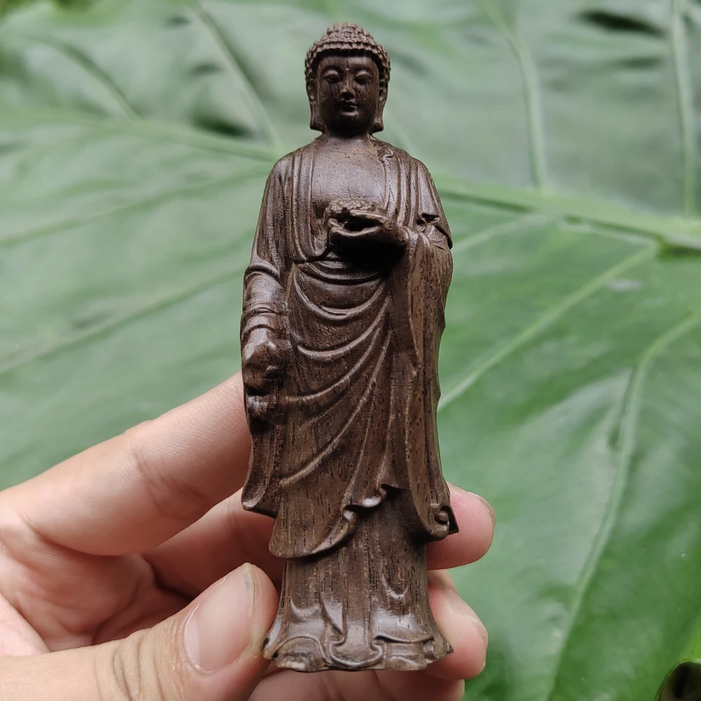 3.8 Inch Hand-Carved Wooden Buddha Figurine, Eastern Aesthetics, Chinese Style, Suitable for New Year Gifts, Creative Desktop Decorations, Party Decorations, Holiday Decorations, Fireplace, Study, Office, Christmas Decorations