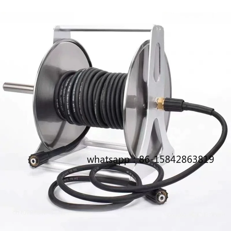 high-pressure-water-pipe-storage-rack-pipe-reel-stainless-steel-metal-car-washing-machine-steel-wire-pipe-reel