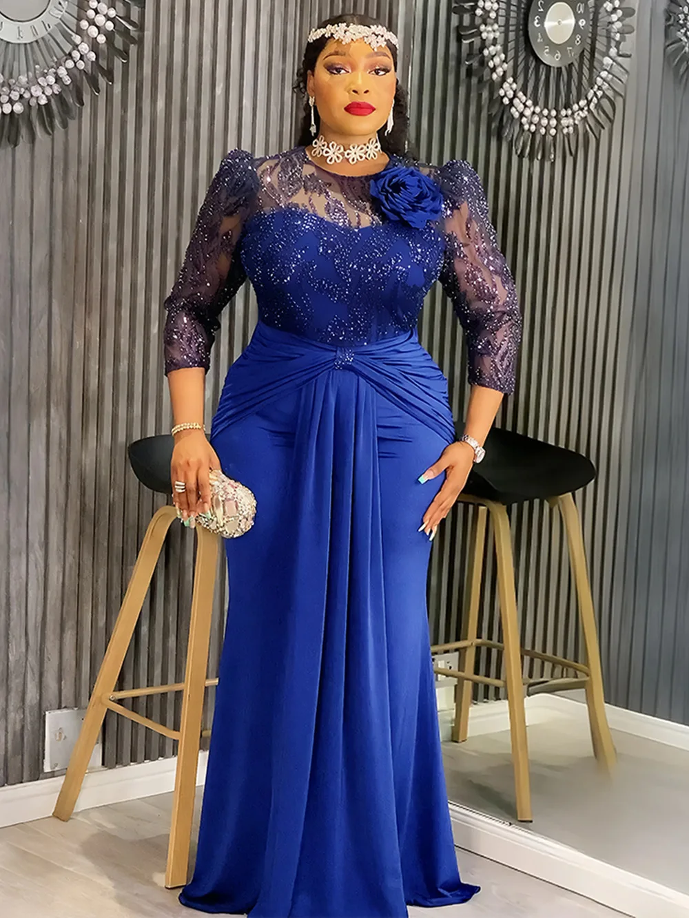 Vestidos de gasa de manga larga con lentejuelas, vestidos elegantes para mujer, fiesta, graduación, cumpleaños, noche, Maxi batas, ropa Dashiki africana, caftanes turcos