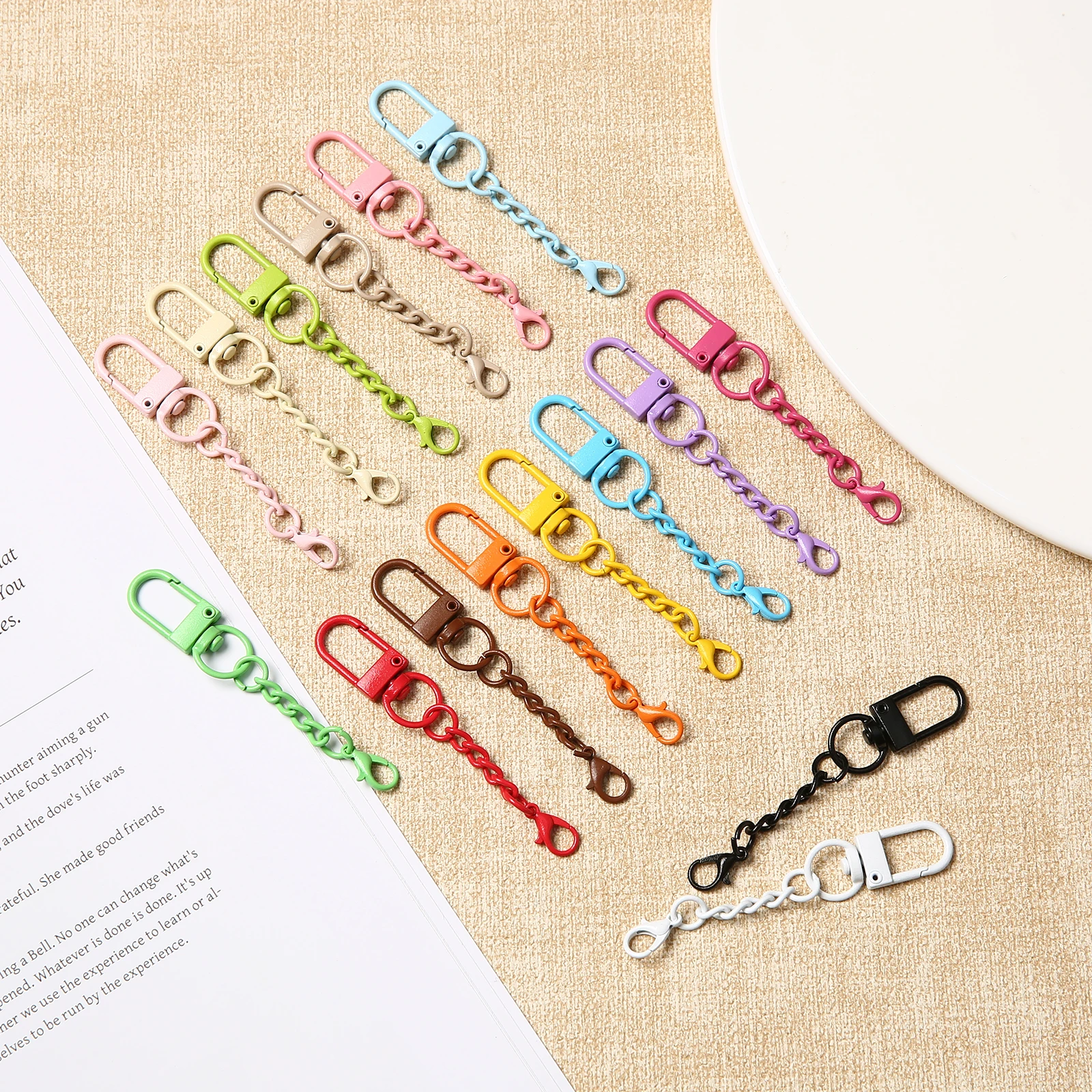Colorful Metal Keychain Clasps With Chain Lobster Snap Hook Split Ring DIY Jewelry Bag Pendant Making Accessories