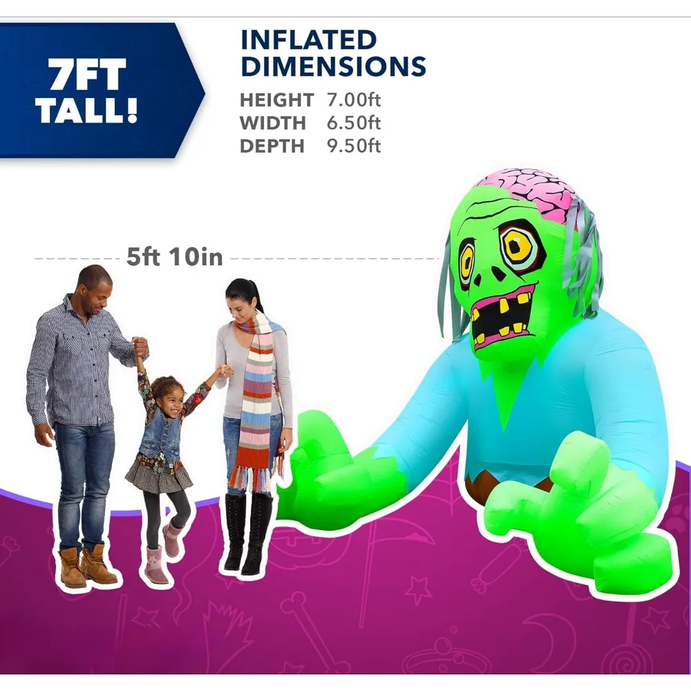 Halloween Inflatables Large 7 ft Ground Zombie - Inflatable Outdoor Halloween Decorations Blow Up Arch Halloween Courtyard props