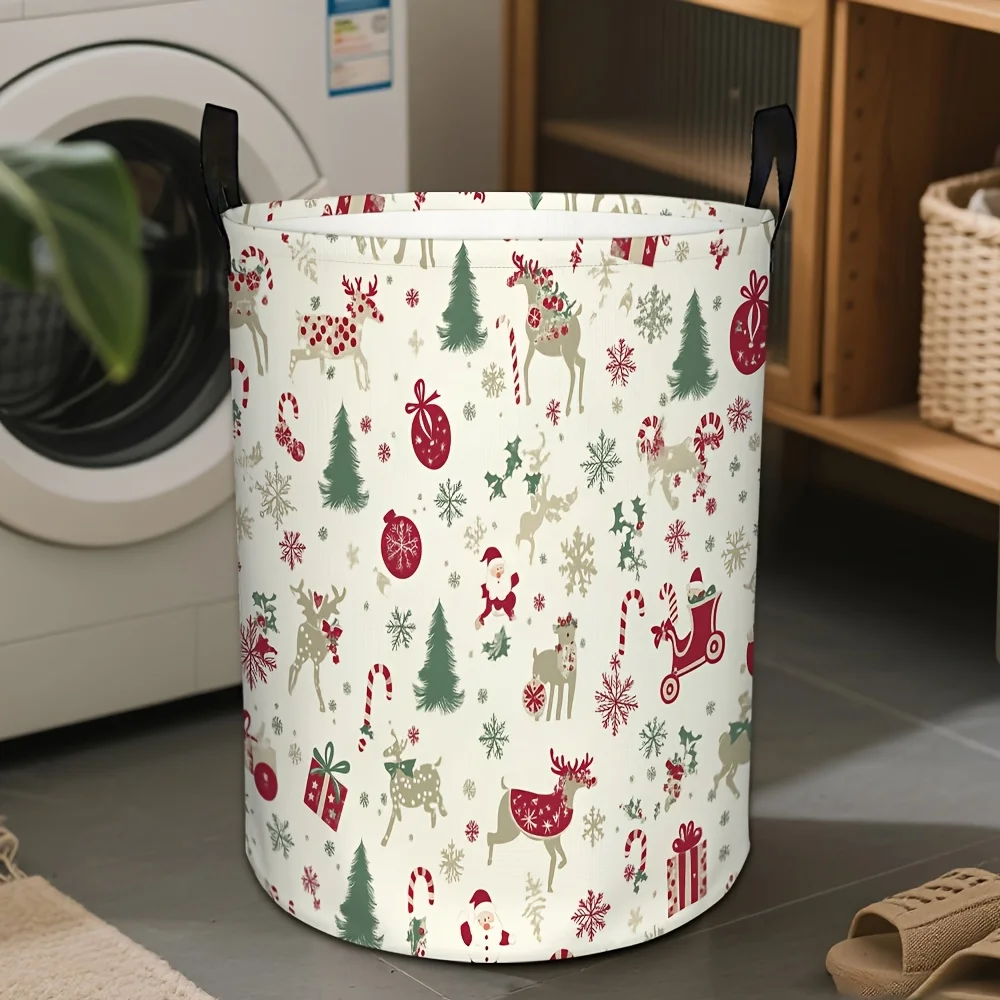 1pc Large Capacity Christmas Storage Basket Festive Reindeer, Trees Snowflakes Design, Foldable Space-Saving Organizer