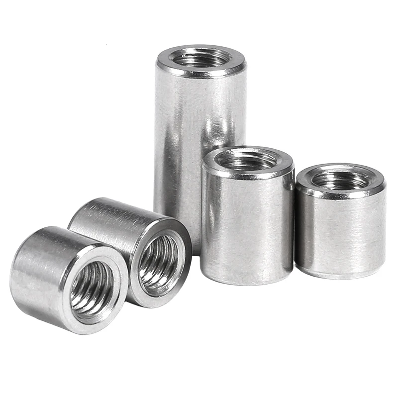 M3 Threaded Rod Connect Joint Nut, 304 Stainless Steel Round Long Cylindrical Nut, Home Hardware Connection Screw Cap, 5/10Pcs
