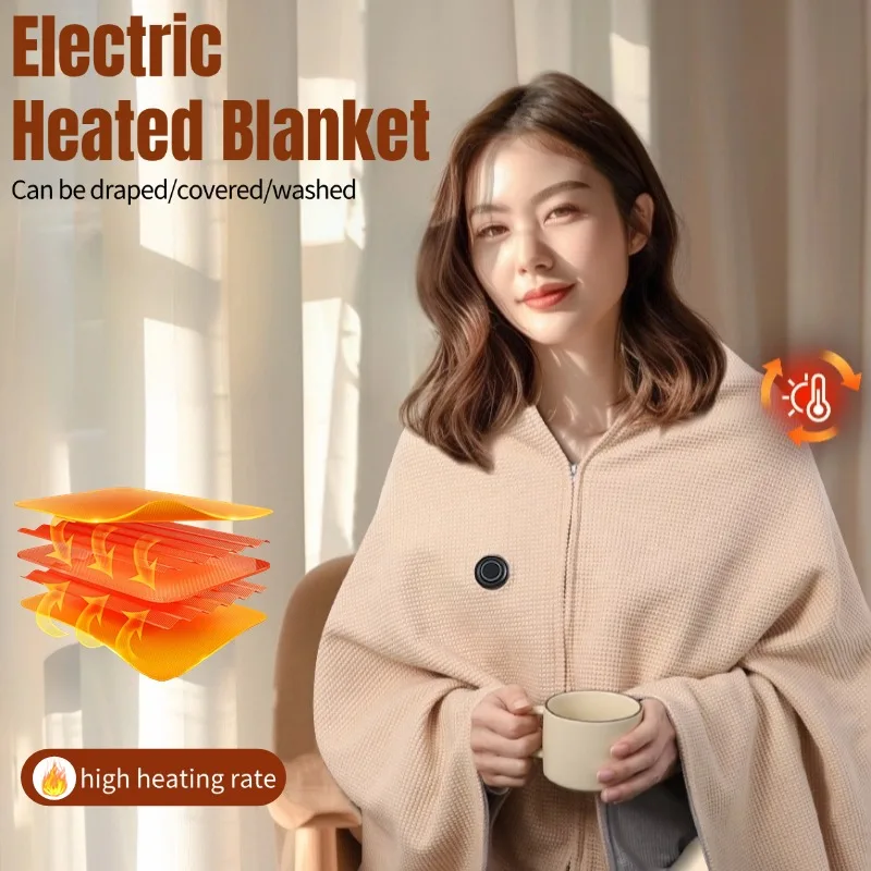 

USB Electric Blanket Wearable Warmer Blanket Portable Coral Velvet Blanket 3 Heating Levels Fleece Heated Blanket Fast Heating