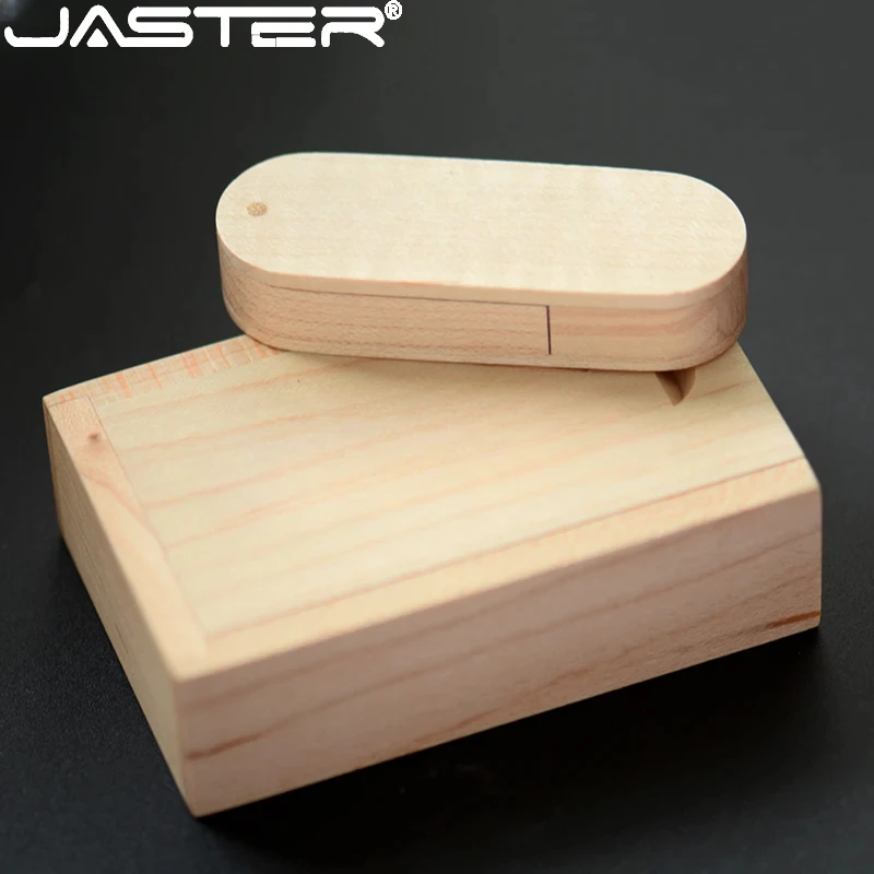 JASTER Rotatable Wood USB 2.0 Flash Drive 128GB Pen Drive with Wooden Box 64GB Creative Business Gift Colorful Memory Stick 32GB