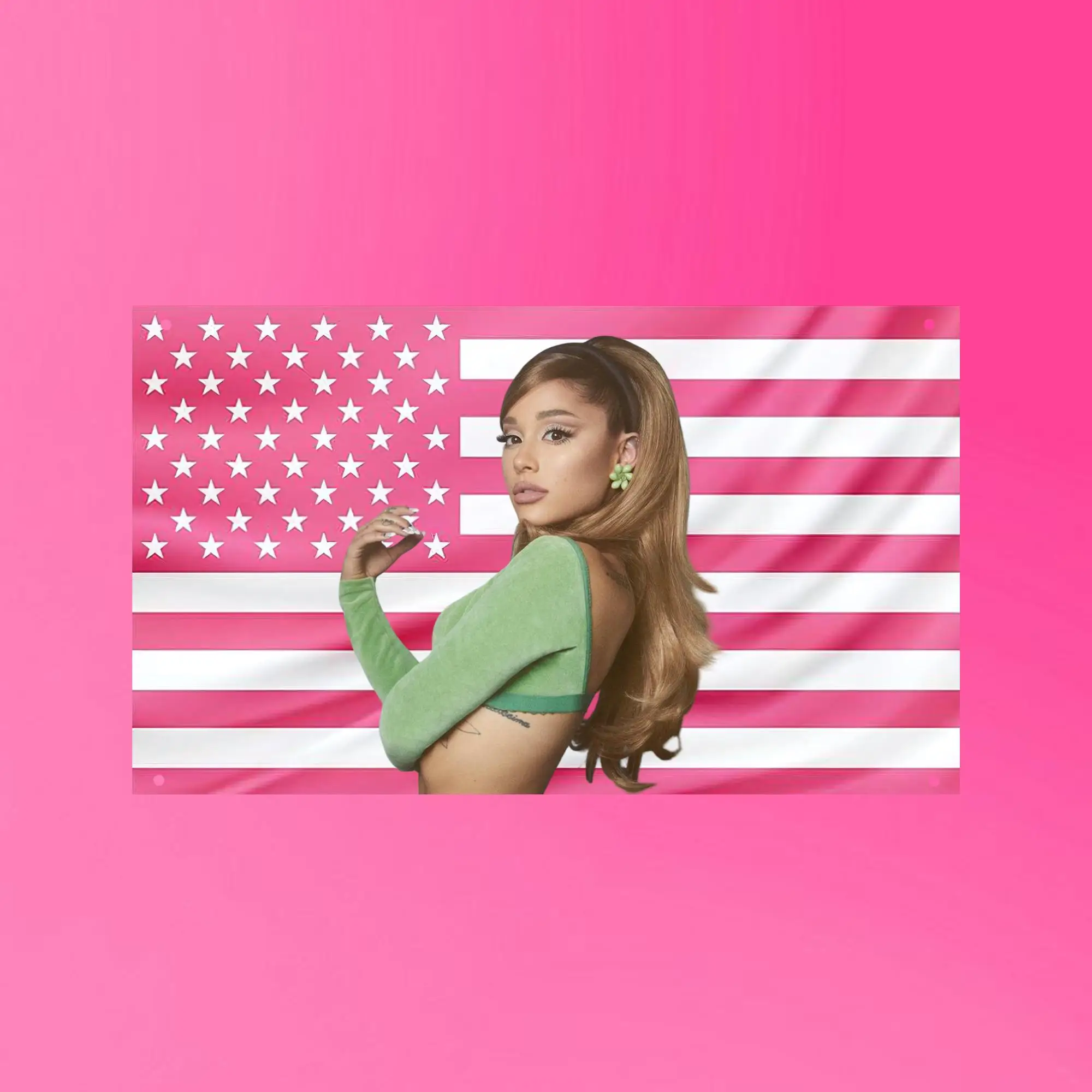 Ariana Grande Pink USA Flag Tapestry Pop Star Aesthetic Wall Art Singer Celebrity Decor for Dorm Bedroom