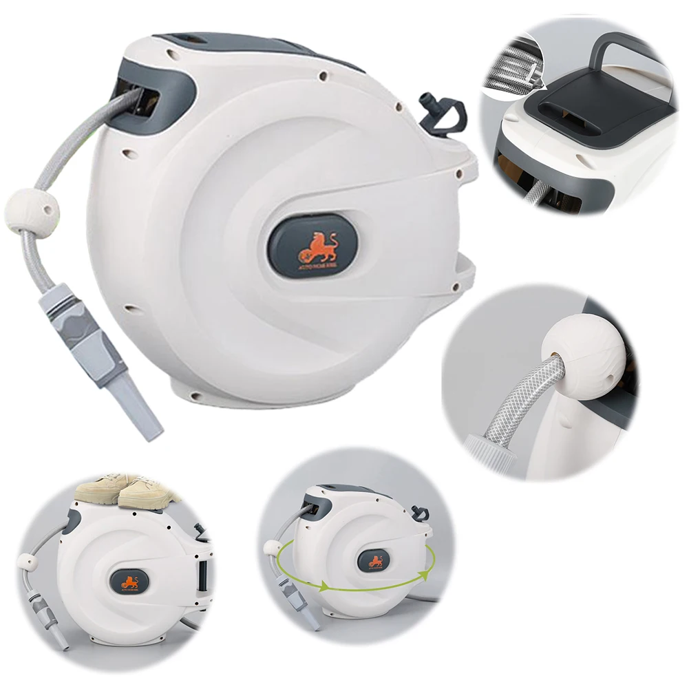 

65 Ft Retractable Garden Hose Reel Wall Mounted Hose Reel Any Length Lock Telescopic Water Hose Reel 2 Modes for Car Washing