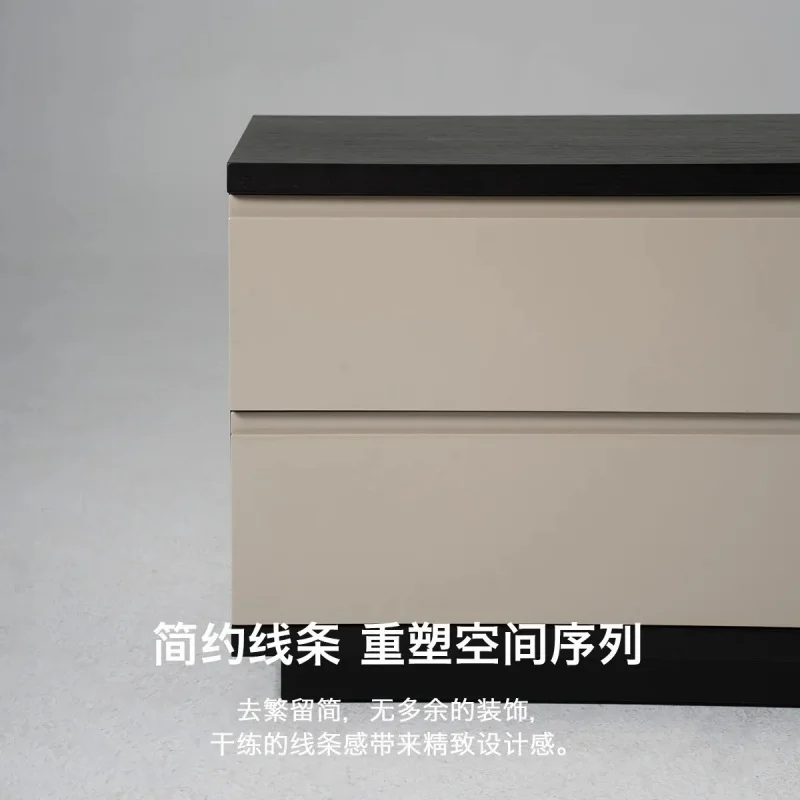 Italian minimalist smoke color solid wood paint bedside modern light double drawer cinet bedroom