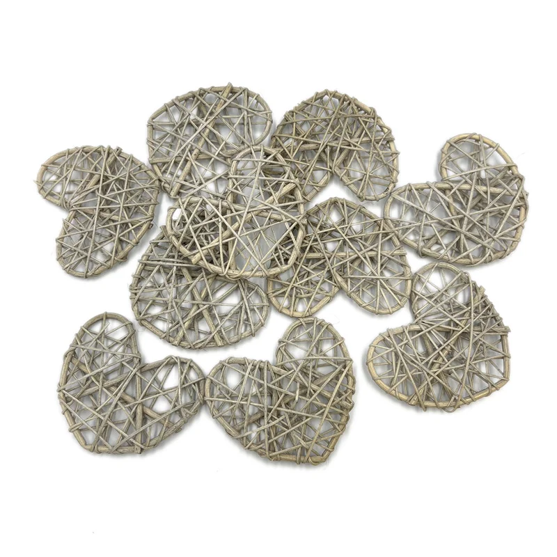 10pcs 5cm Natural Rattan Hanging Ornaments Heart Shaped Wicker Balls for Valentine's Day, Baby Shower, Wedding Party Decorations