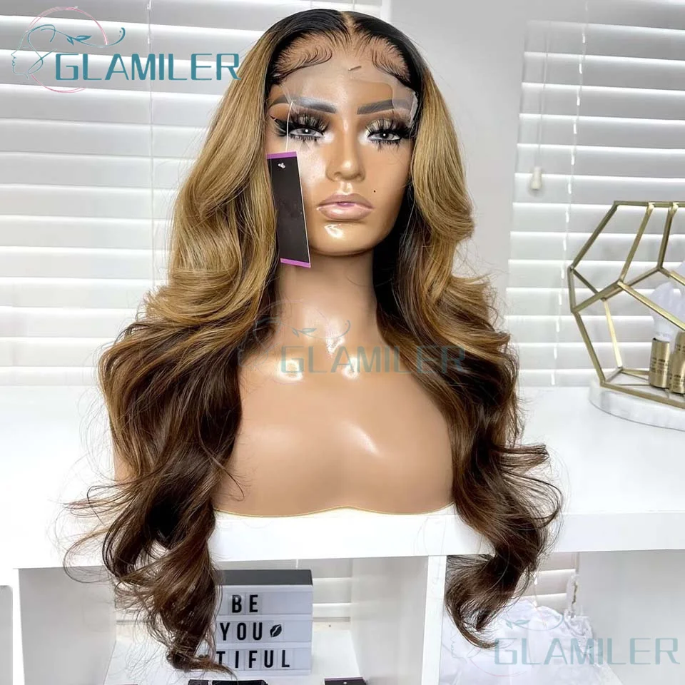 Highlight Human Hair Wig Body Wave 13x6 HD Lace Frontal Wig Highlight Brown Blonde #4/27 Glueless 13x4 Silk Top Lace Front Wig