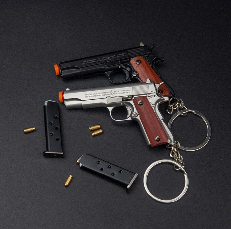 1:3 metal completo 1911 chaveiro escudo ejeção aperto de madeira maciça brinquedo arma coleção liga pistolas chaveiro para presente