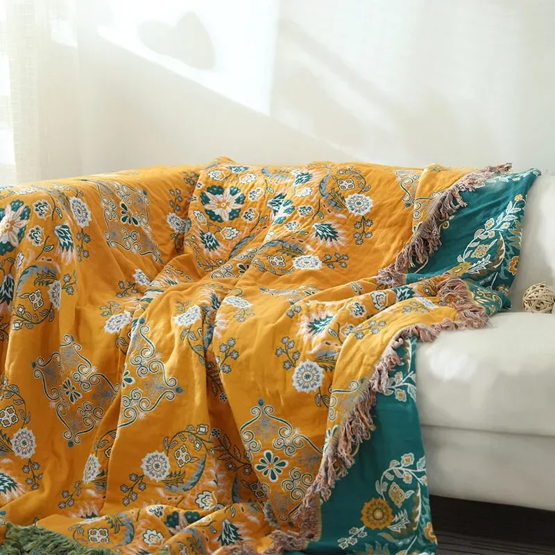 1PC Four-season Sofa Cover Blanket Towel Cotton Gauze Tassel Sofa Towel Double-sided European Quilt Home Textile