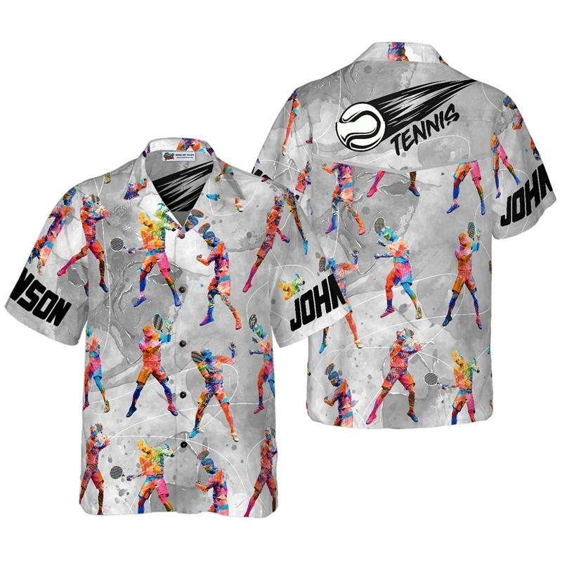 

New Hawaiian Shirts Unisex Funny Tennis 3D Printing Button Shirts 2025 Vacation Beach Short Sleeves Lapel Shirts Loose Blouses