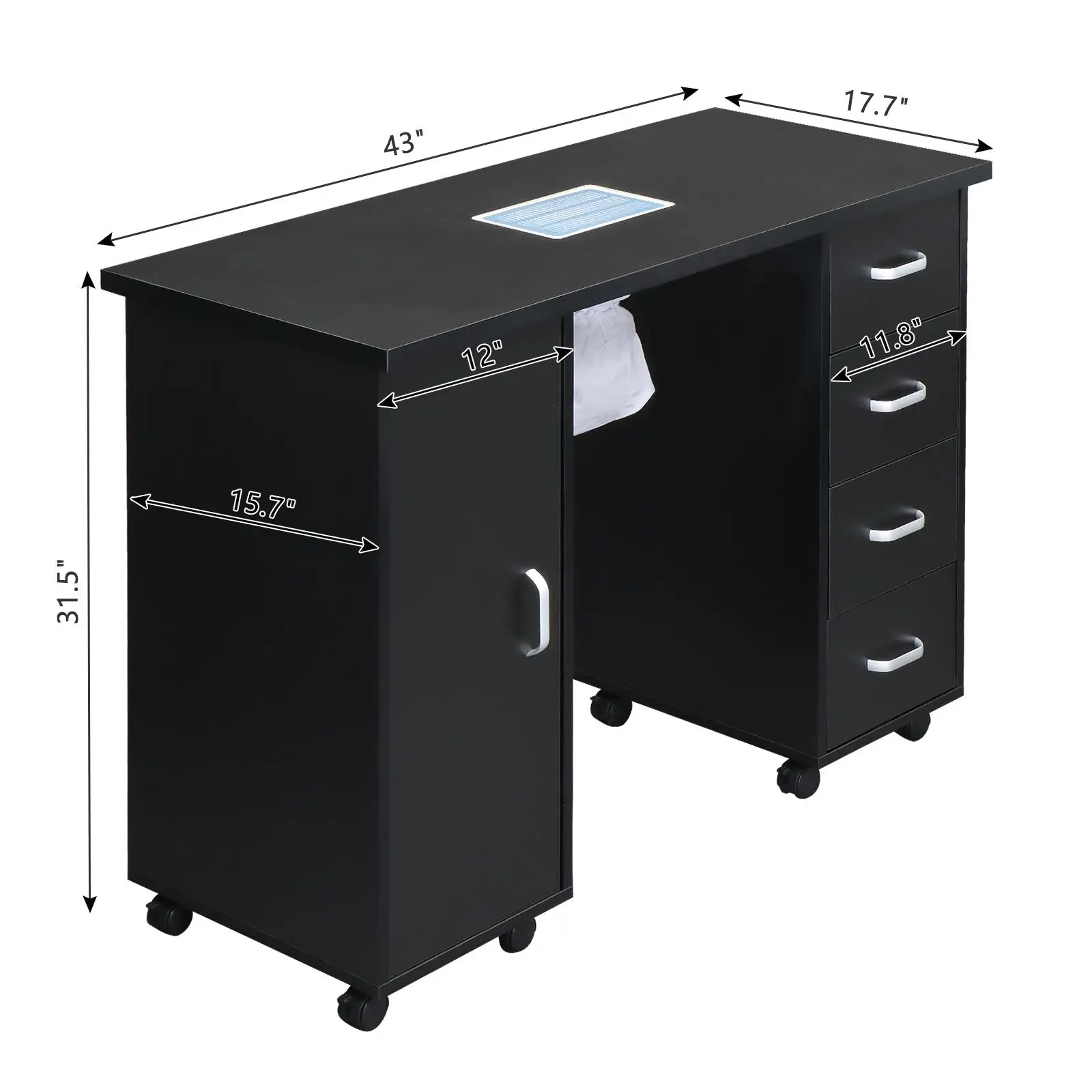 Stylish Black Nail Table with Single Door & 4 Drawers - Perfect for Beauty Salons