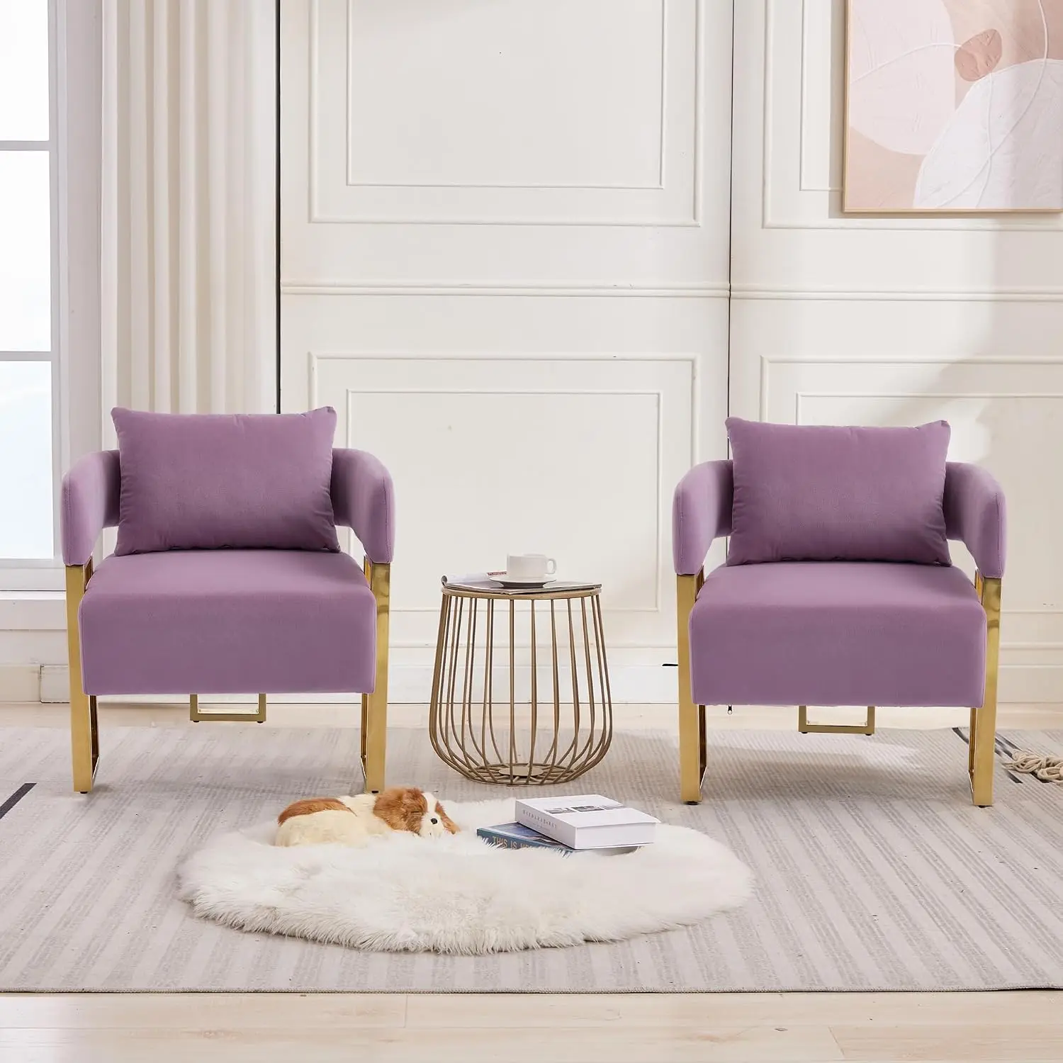 Matte Velvet Sofa with Square Legs and Gold Feet Suitable for Decorative Chair in Living Room Reading Chair, Customized