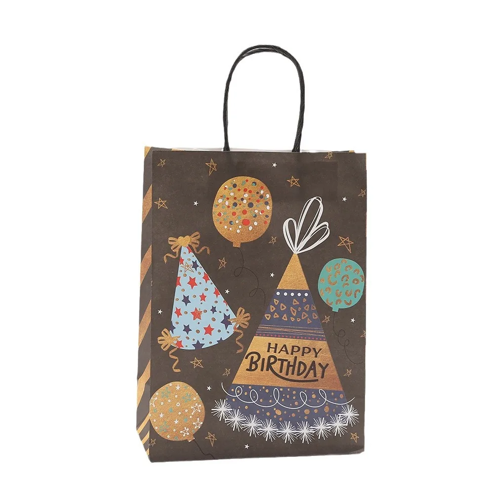 4Pcs Happy Birthday Paper Gift Packaging Bags with Handle Black Baking Candy Cookie Shopping Bag for Birthday Party Decorations