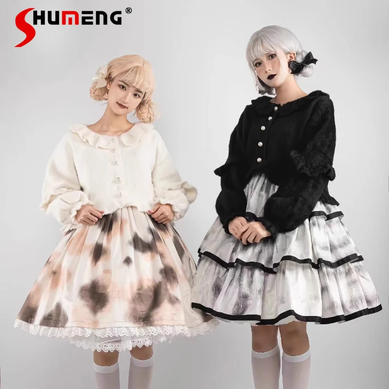 

Весенне-осенний новый мягкий короткий вязаный кардиган в стиле Лолиты для девочек, женский японский милый милый мягкий трикотаж с рюшами по краям Kawaii, пальто