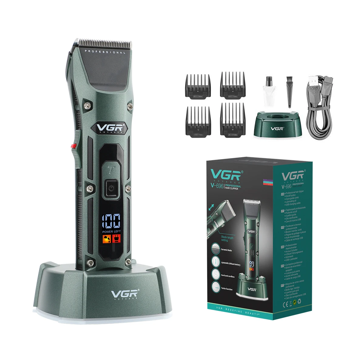 

VGR V-696 Professional Hair Clipper Rechargeable Hair Trimmer For Men Barber Beard Trimmer Hair Cutting Machine Grooming Tools