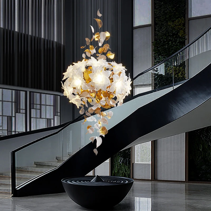 Luxury Stairscase Crystal Chandelier, Flying Flowers Fluttering Chandelier For Loft, Stairscase Flower Hanging Chandeliers
