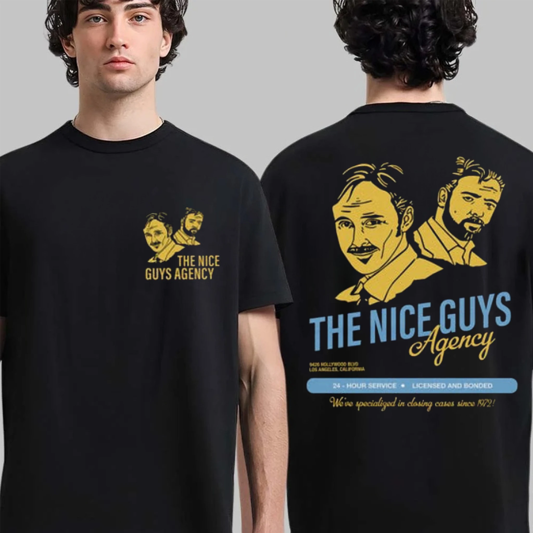 Nice Guys Agency T-shirt Funny Cult Classic Movie Graphic Print Short Sleeve Harajuku Y2K Casual T-shirt Men Women Streetwear
