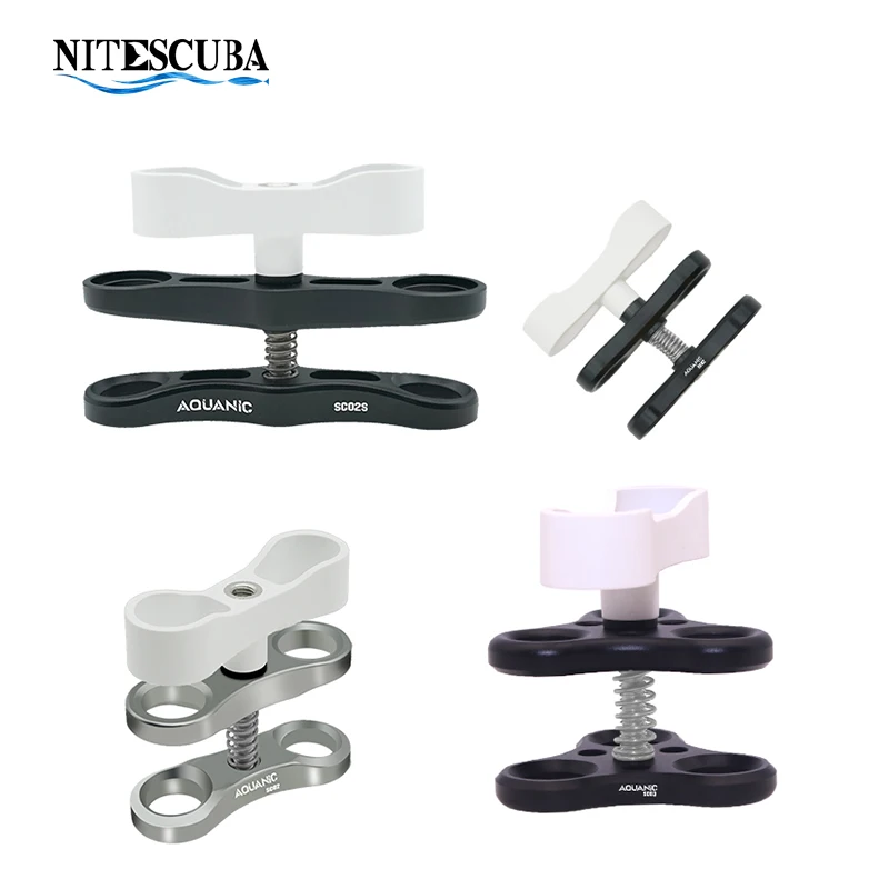 NiteScuba Diving 2 holes Swivel clip Gopro Ball Mount holder Butterfly Clamp strobe light Bracket adapter Underwater Photography