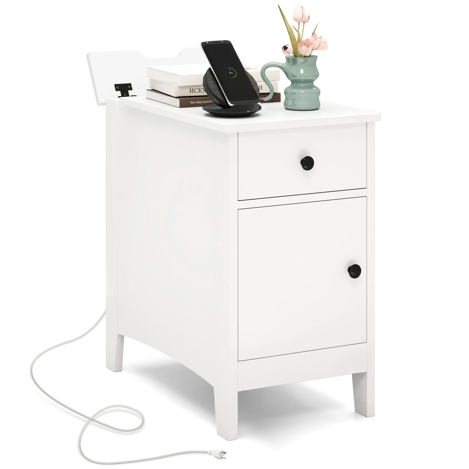 

End Table with Charging Station Flip Top Bedside Table with USB Ports & Outlets