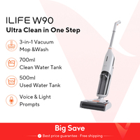 ILIFE W90 Cordless Wireless Wet Dry Smart Mop Washing , 5500Pa Suction, 1 Min Self Cleaning, Large Dual Water Tank