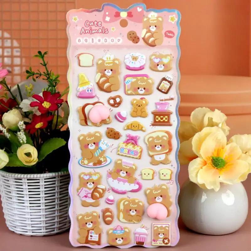 Kawaii Cartoon Animal Dog Cat 3D Soft Puffy Butt Stickers Cute DIY Phone Case Notebook Laptop Decor Decal Decompression Toy