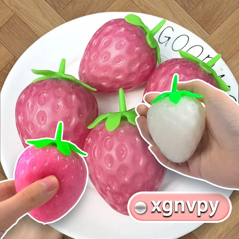 Simulated Color-changing Strawberry Squishy Kids Anti Stress Relief Ball Fidget Decompression Toys for Children Sensory Autism