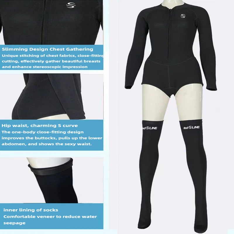 Summer 2MM Neoprene Bikini Women Wetsuit, Diving Stocking Long Sleeve One-body Diving Suit Sun-proof Surfing Snorkeling Swimwear