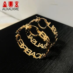Auxauxme Custom Name 50mm Earrings for Women Stainless Steel Personalized Letter Big Hoops Stud Earring Party Jewelry Gifts