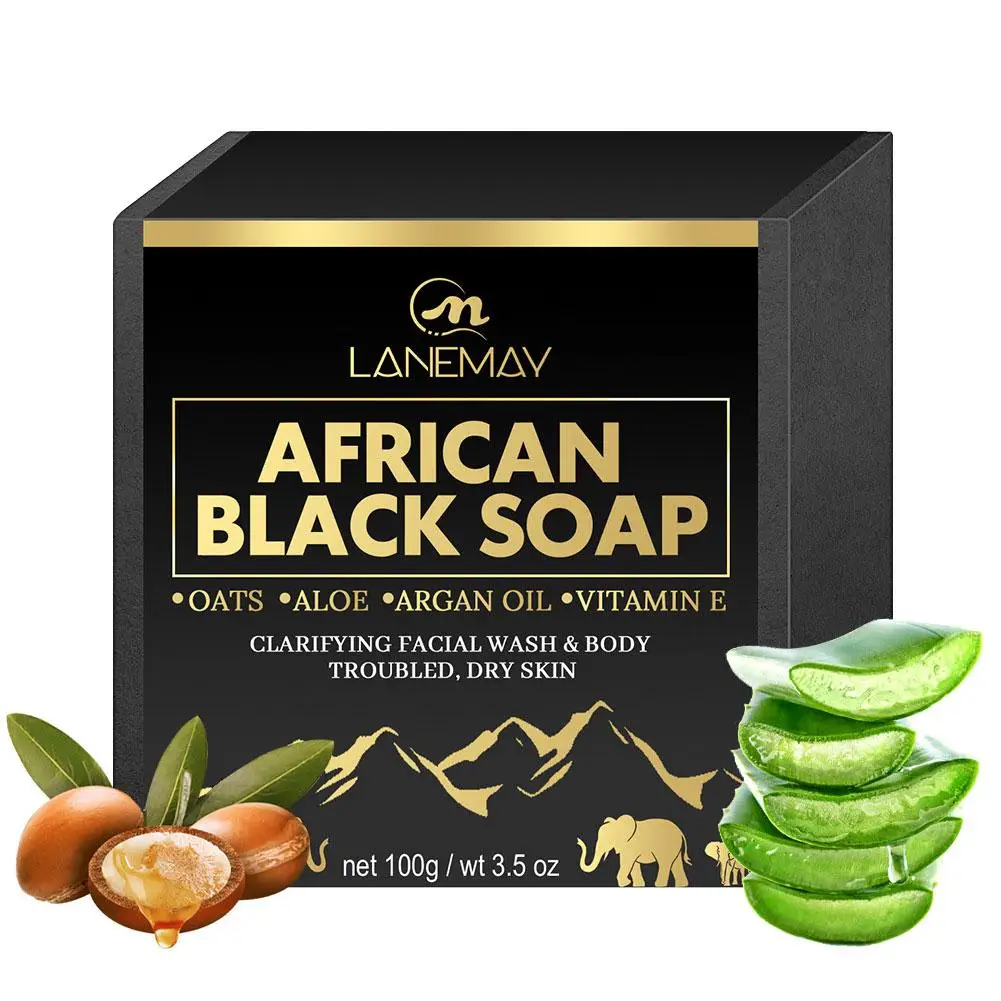 100g African Black Soap Acne Deep Cleaning Exfoliate Facial Moisturizing Skin Smoothing Face Soap Body Skin Care For Men L4P3