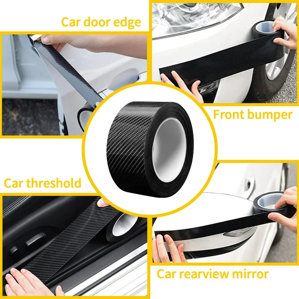 Protector de puerta de coche negro de fibra de carbono 5D, pegatinas antiarañazos, cinta impermeable brillante negra, película protectora de desgaste para alféizar de maletero de coche