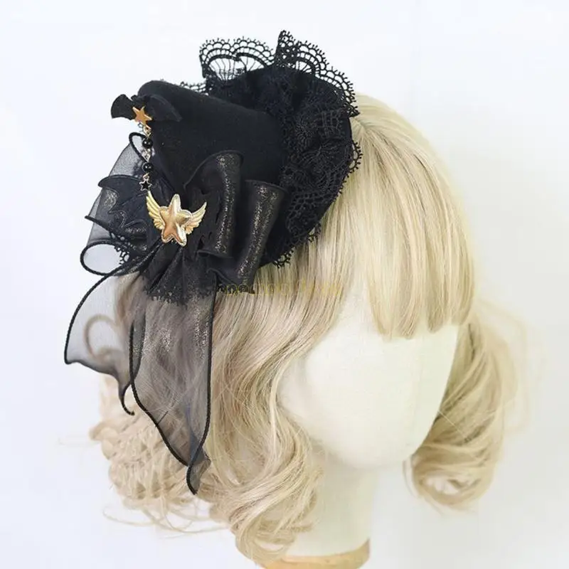 31BF كبير القوس الدانتيل الساحرة قبعة الشعر دبوس لطيف hairpin