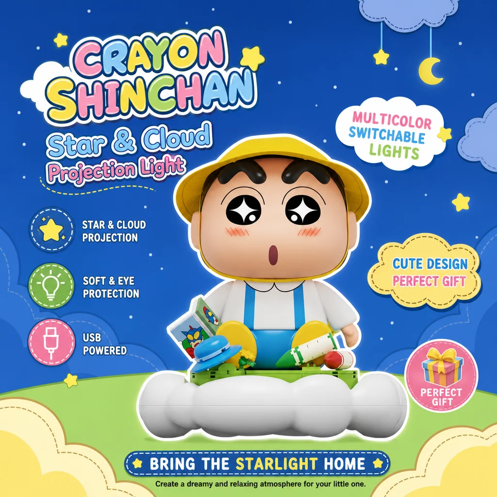 Area-x Crayon Shin Chan Cloud Night Light Building Blocks Set AREA X Assembled Toy Star Friends Travel Theme Birthday Gift