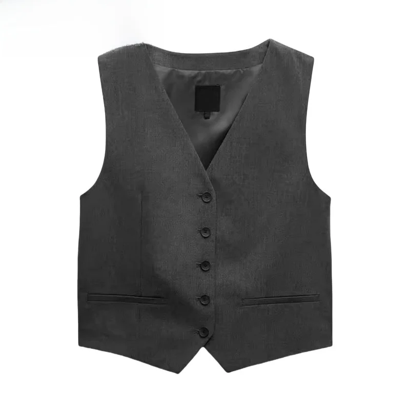 

Autumn Winter New Women's Vest Ba Decorated V-ne Svel Wide Pleated Skirt Pants Button Sle ort Length Color