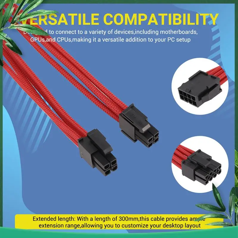 (NEW) 9-Inch Braided Extension Cable Kit Basic Extension Cable For PC Case Comb Included ATX 24 Pin PCIE 6+2Pin CPU 4+4Pin Red