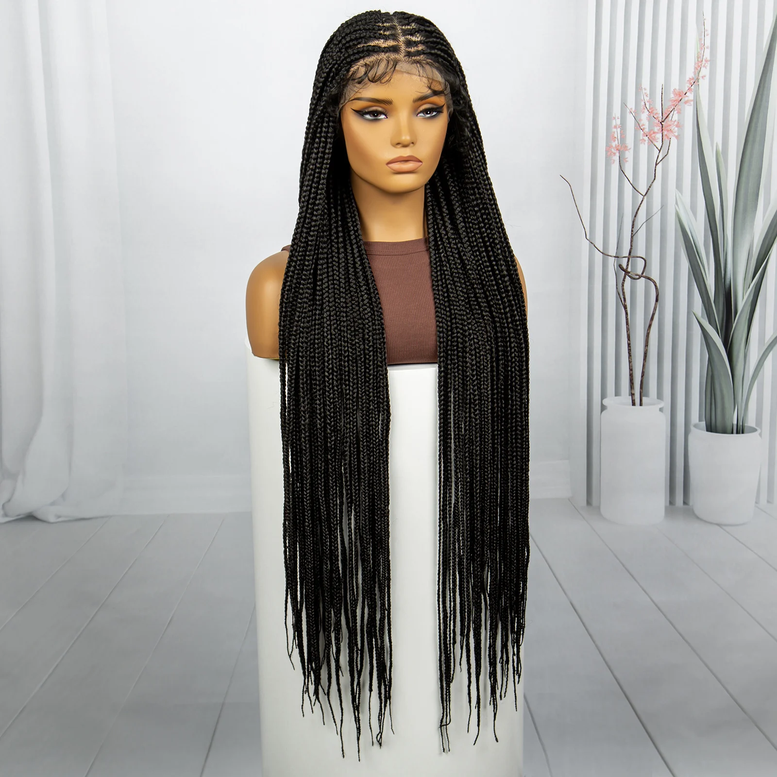 Full Lace Box Braided  Wigs for Women with Baby Hair 32 Inches Braids Wigs Brading Hair Wigs Natural Color Knotless Wig