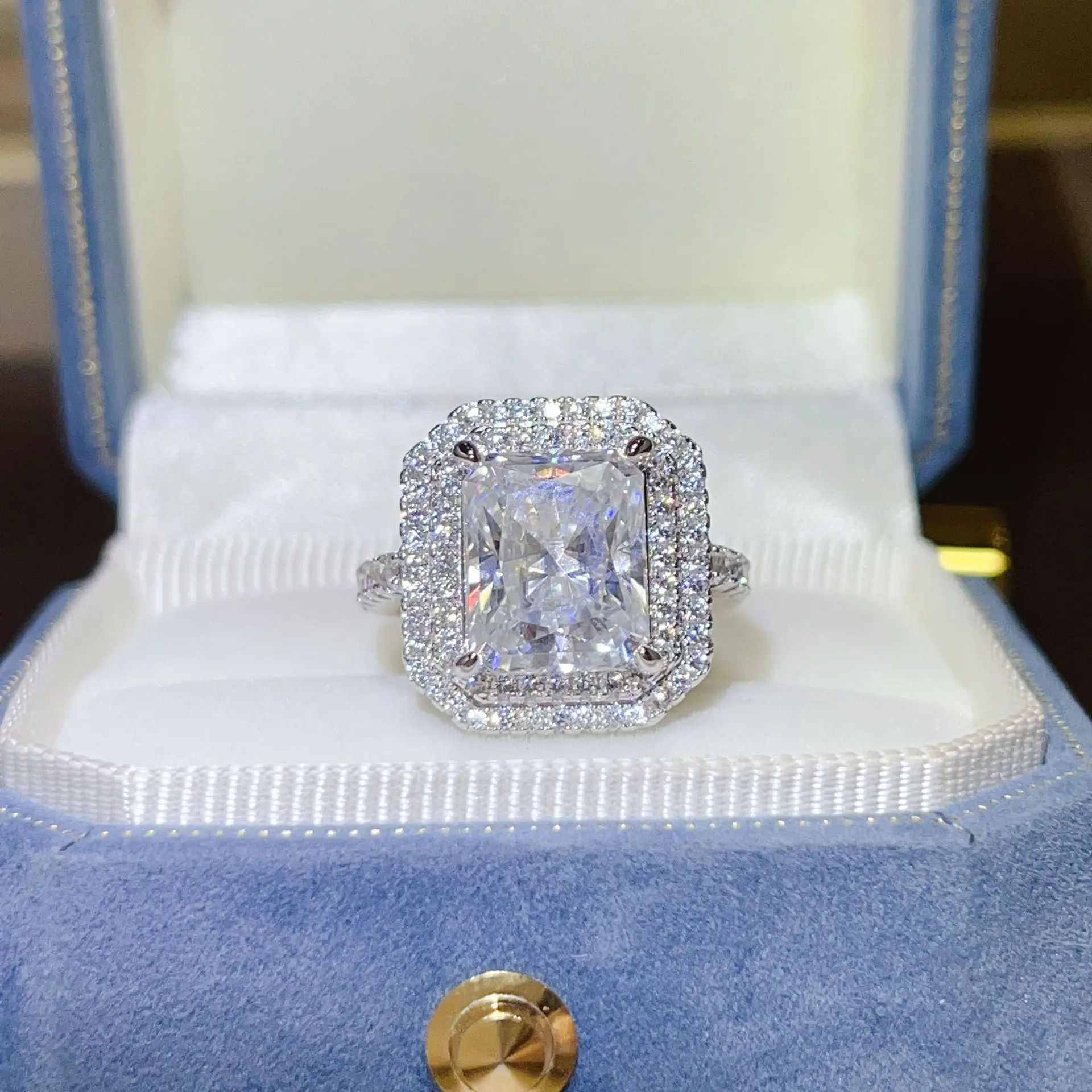 5 Carat Radiant Cut Moissanite Rings s925 Silver Pink Emerald Cut Lab Diamond 4 Color Rectangle Moissanita Fine Jewellery GRA