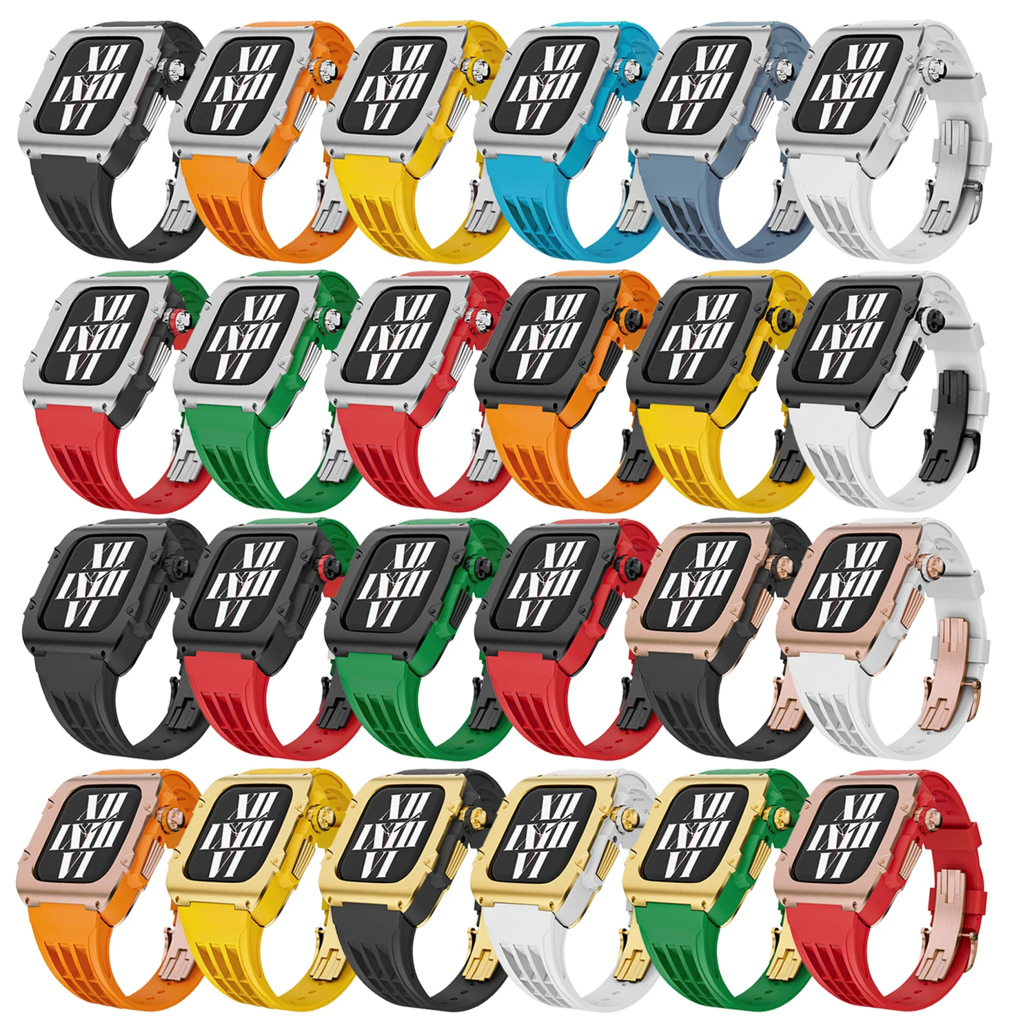 Modification Kit For Apple Watch 9 8 7 44mm 45mm Metal Strap with Case For iWatch Series custom design silicone Band Mod Kit