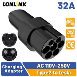 LONLINK-Tipo 2 para Tesla Adaptador, DC/AC Type2 EV Carregador, IEC62196 Soquete para Tesla Modelo S/X/3 Adaptador Conversor AC