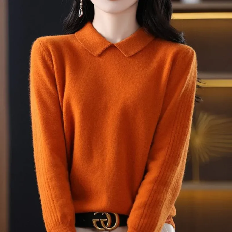 

Fashion Cuff Hollowed-Out knitted Pullover Sweater Women Spring 2025 New Doll Collar Long Sleeves Slim Jumper Ladies Tops B1143